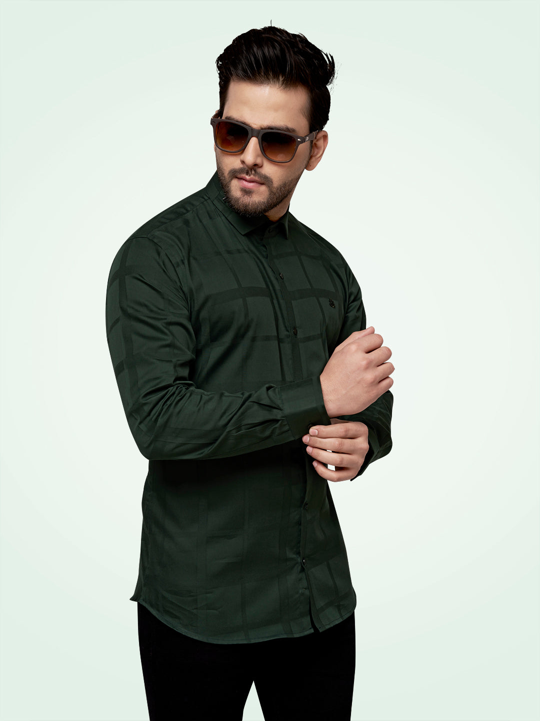 Black and White Self Checks Cocktail Shirt- Premium 60s CountsSelf Checks Cocktail Shirt- Premium 60s Counts Green