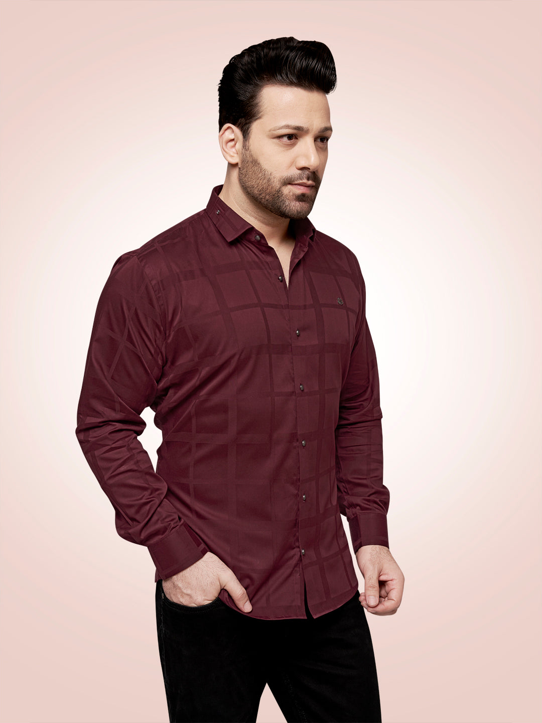 Black and White Self Checks Cocktail Shirt- Premium 60s CountsSelf Checks Cocktail Shirt- Premium 60s Counts Maroon