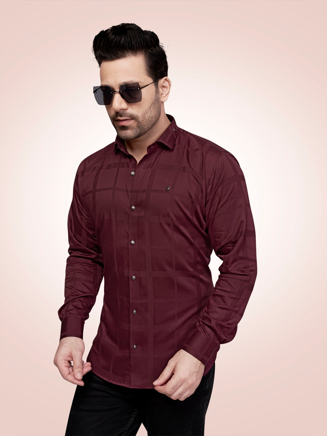 Black and White Self Checks Cocktail Shirt- Premium 60s CountsSelf Checks Cocktail Shirt- Premium 60s Counts Maroon