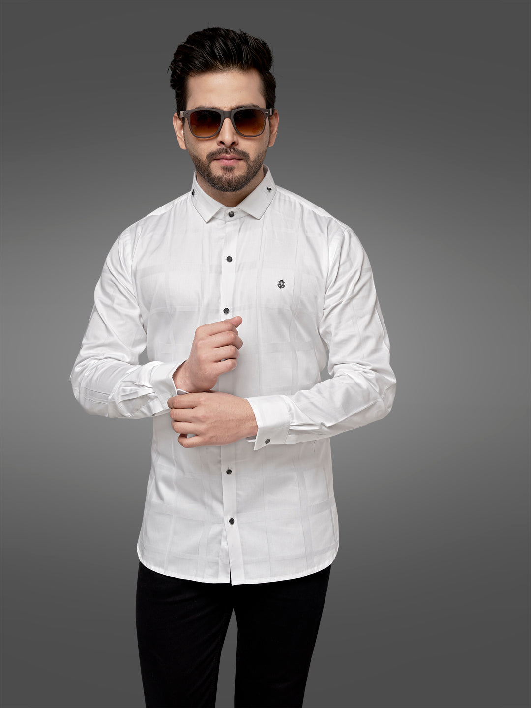Black and White Self Checks Cocktail Shirt- Premium 60s CountsSelf Checks Cocktail Shirt- Premium 60s Counts White
