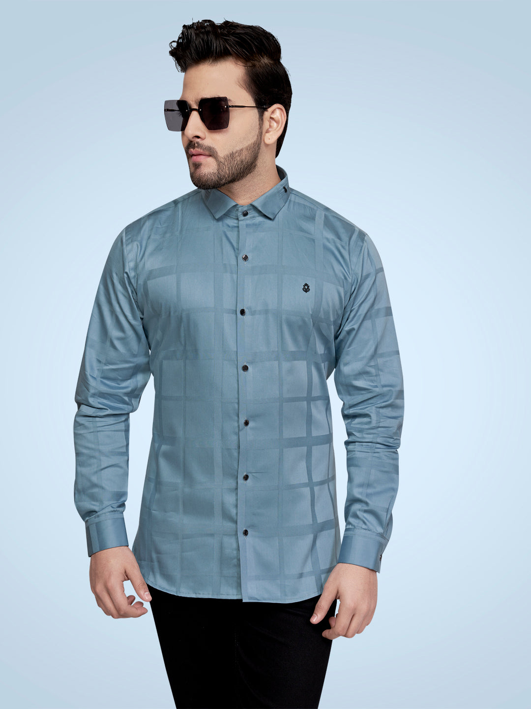 Black and White Self Checks Cocktail Shirt- Premium 60s CountsSelf Checks Cocktail Shirt- Premium 60s Counts Blue