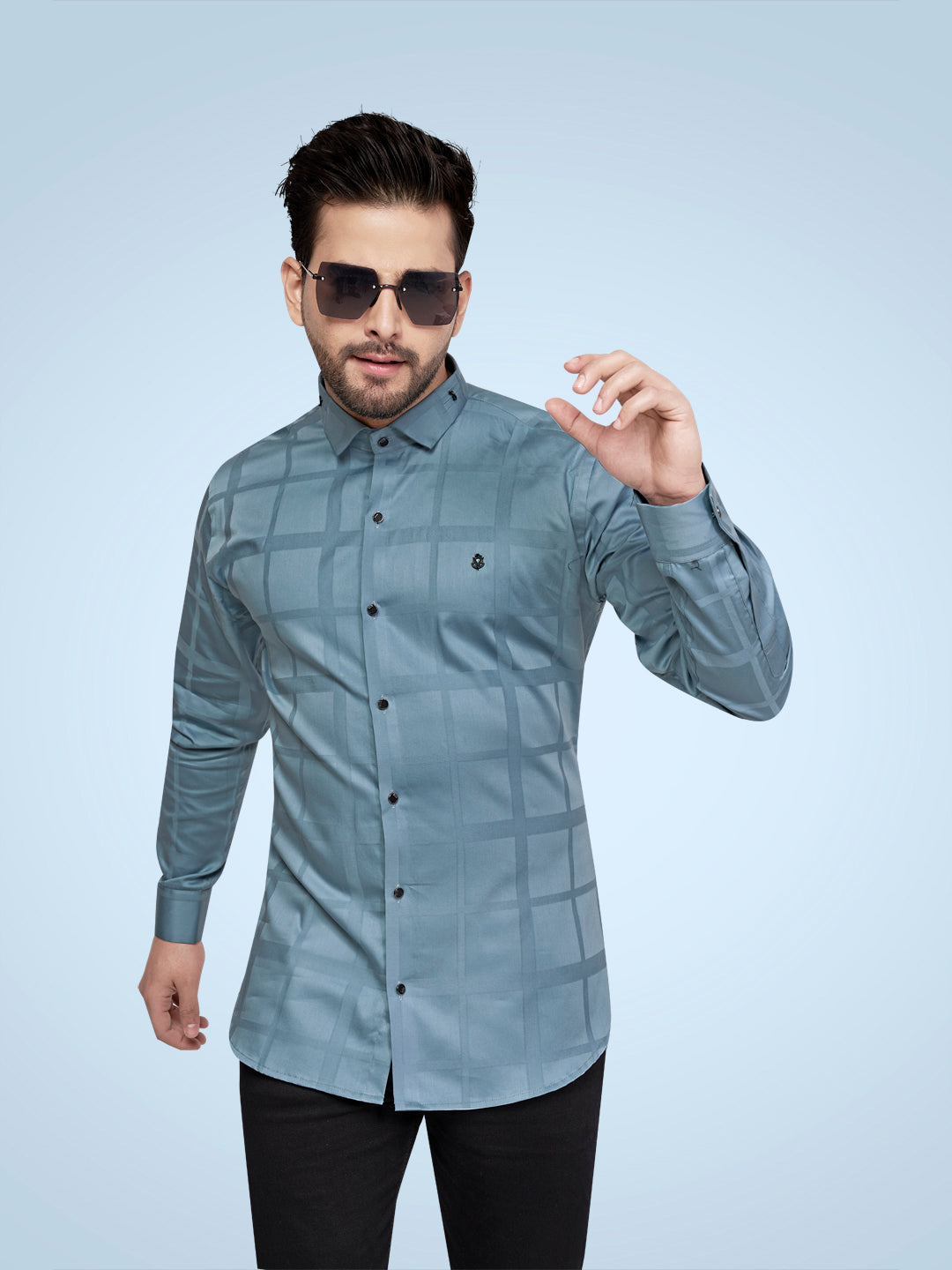 Black and White Self Checks Cocktail Shirt- Premium 60s CountsSelf Checks Cocktail Shirt- Premium 60s Counts Blue