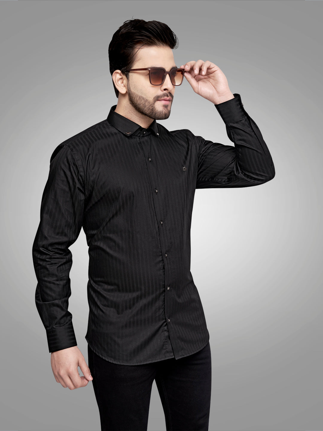 Self Lining Cocktail Shirt- Premium 60s Counts-Black
