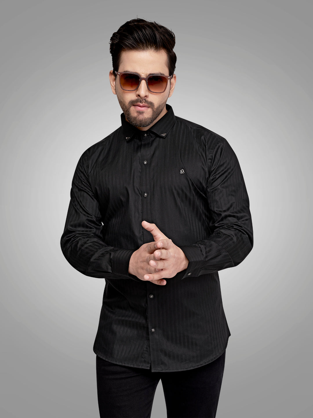 Self Lining Cocktail Shirt- Premium 60s Counts-Black