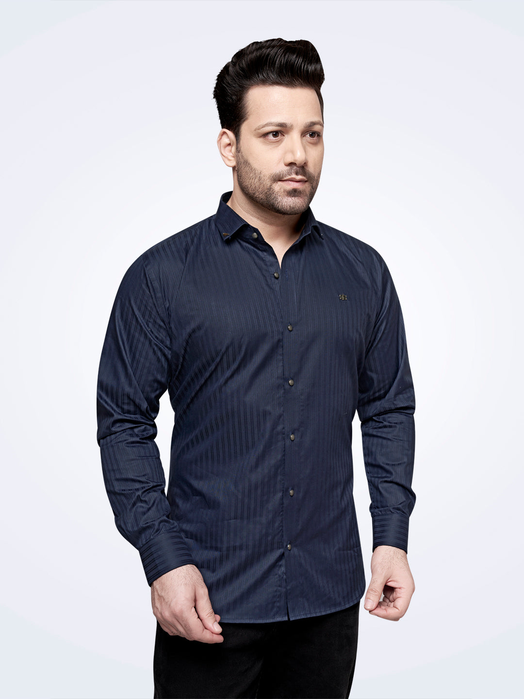 Self Lining Cocktail Shirt- Premium 60s Counts-Navy Blue