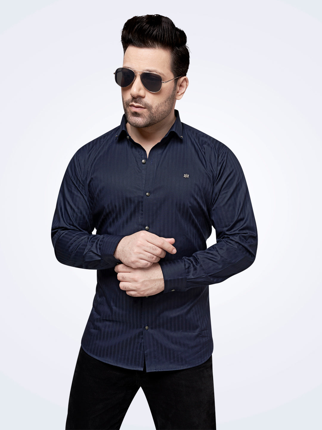 Self Lining Cocktail Shirt- Premium 60s Counts-Navy Blue