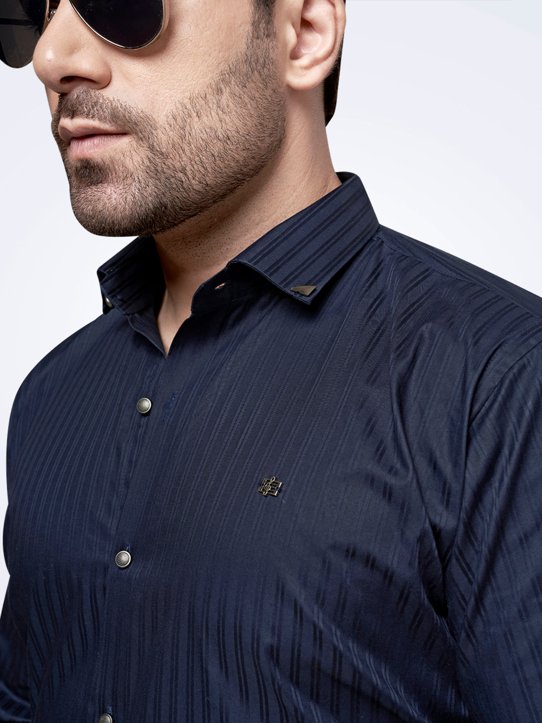 Self Lining Cocktail Shirt- Premium 60s Counts-Navy Blue
