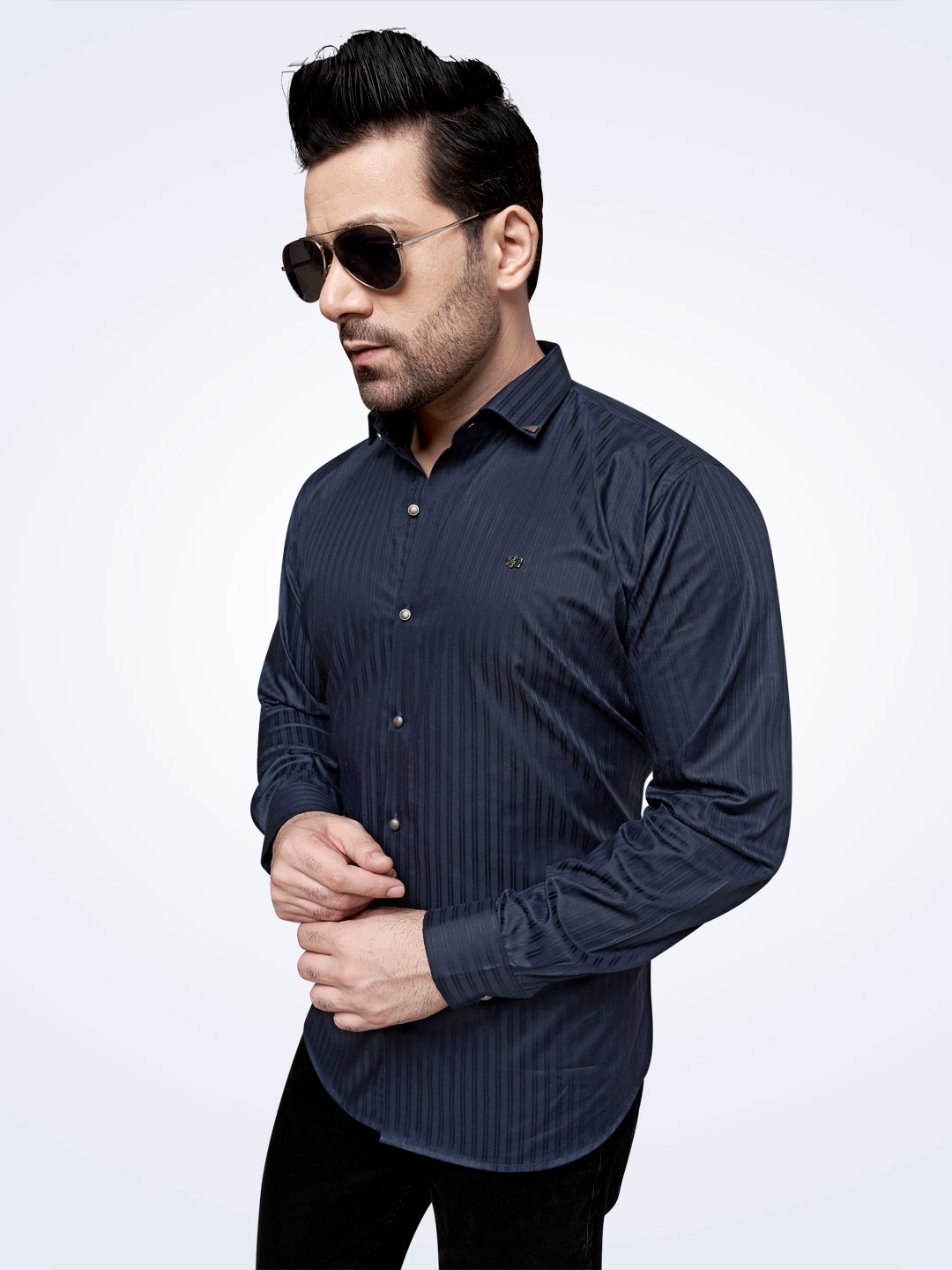 Self Lining Cocktail Shirt- Premium 60s Counts-Navy Blue