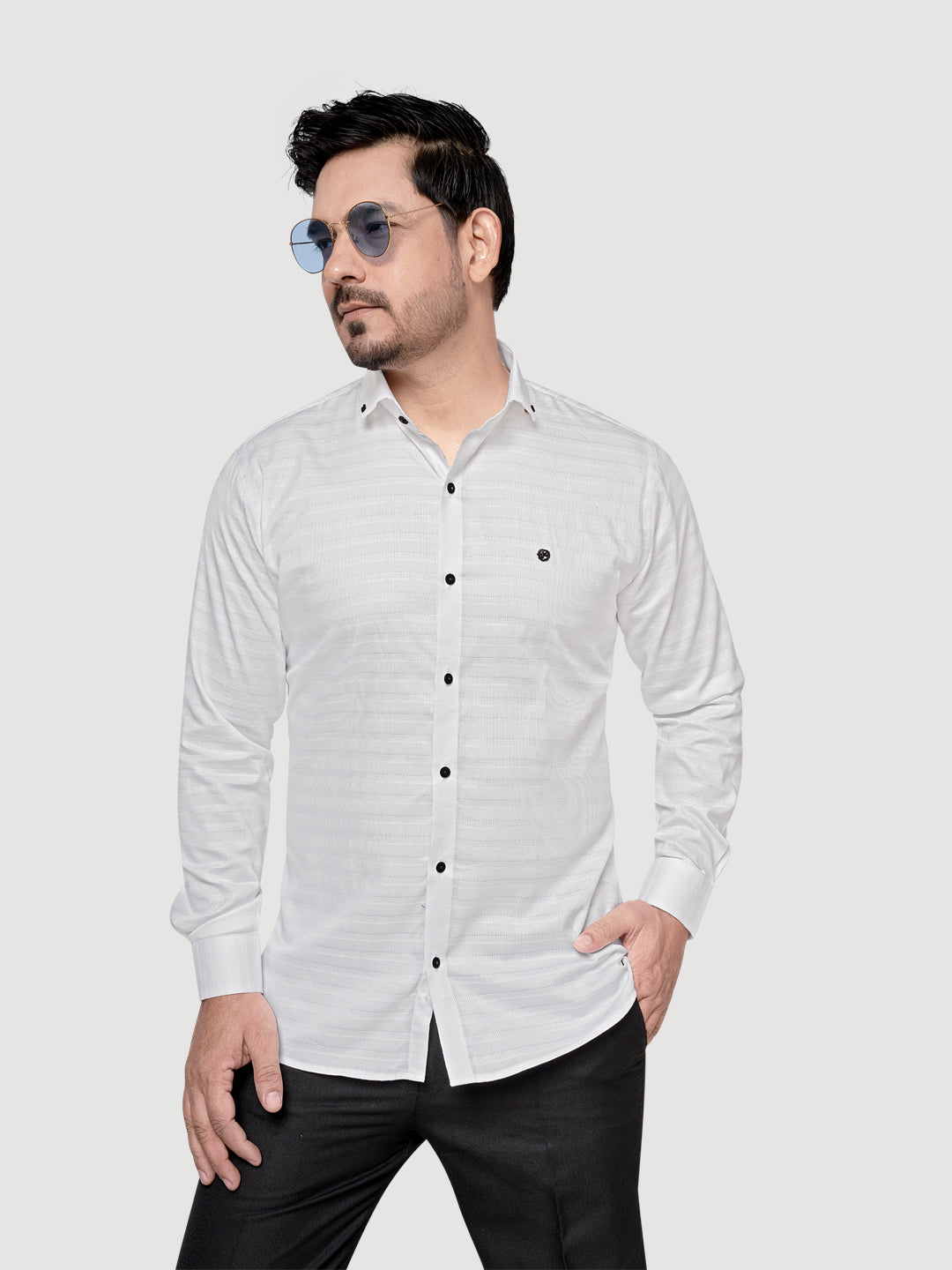 Designer Weft Shirt with Metal Buttons
