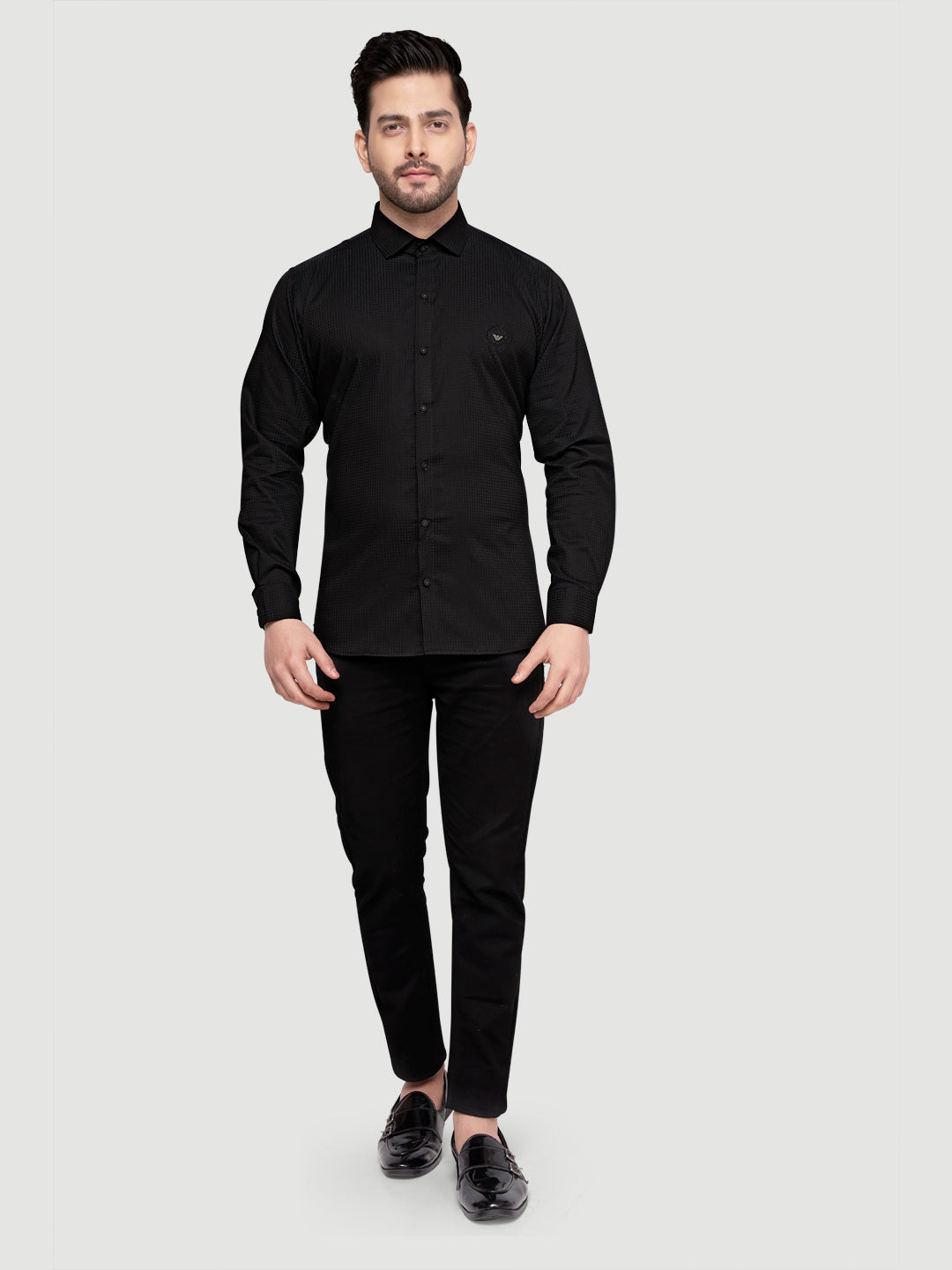 Black and white shirts Men's Designer Shirt with textured dobby fabric & Patch Black