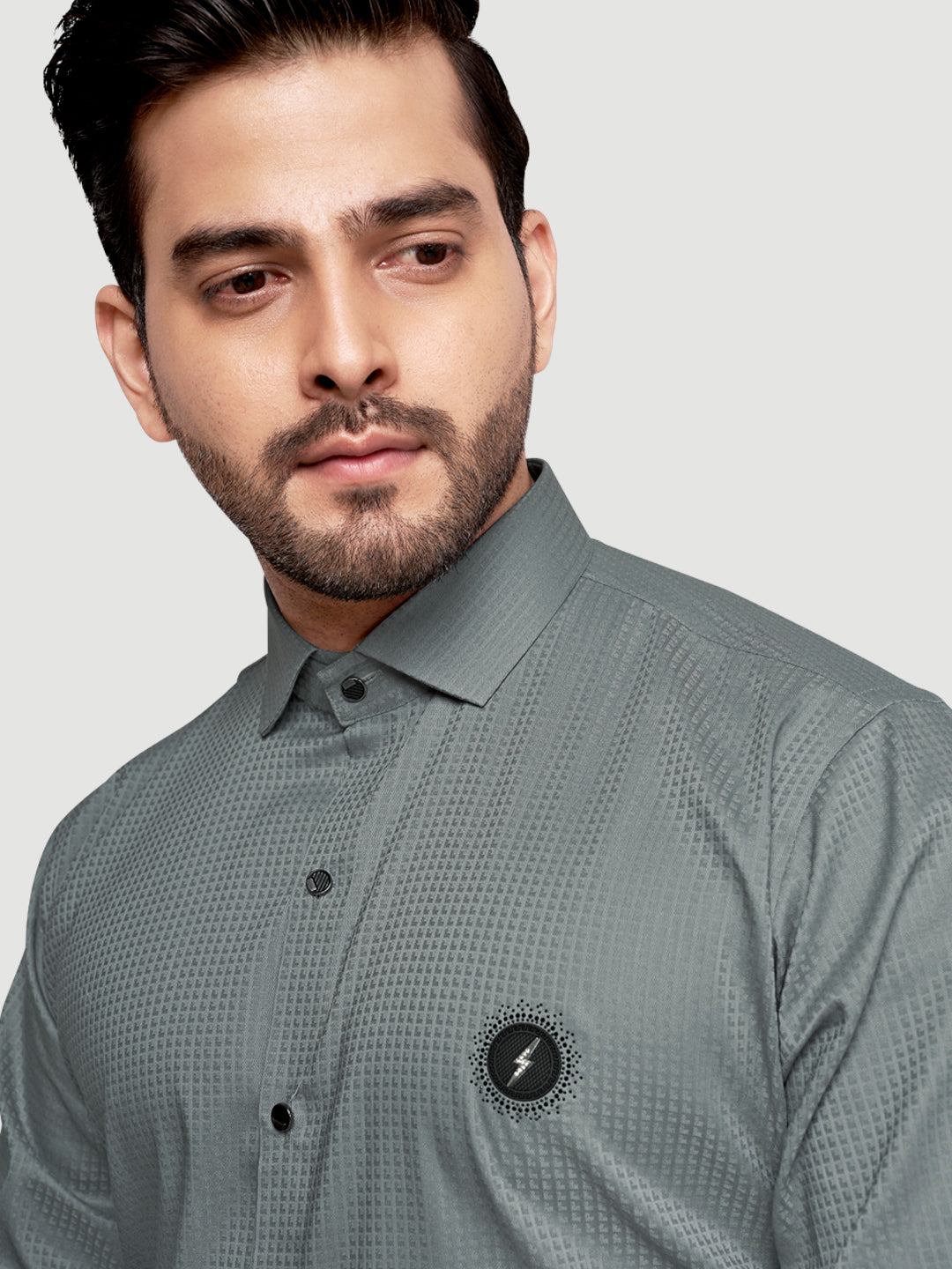 Black and white shirts Men's Designer Shirt with textured dobby fabric & Patch Comet Grey