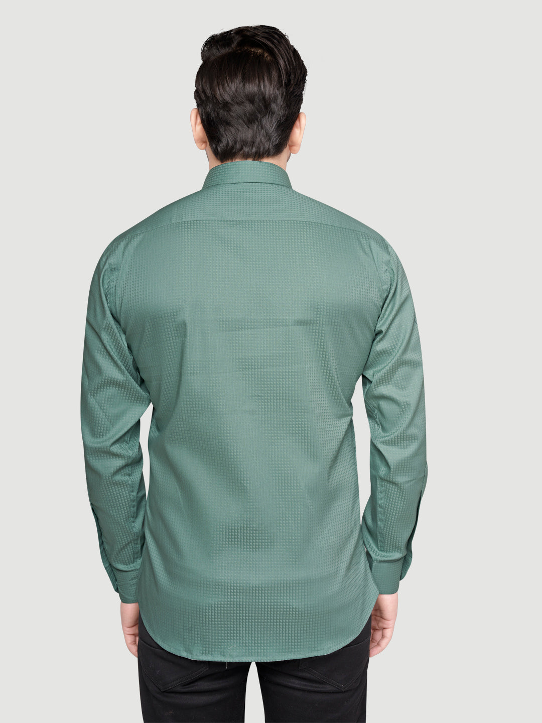 Black and white shirts Men's Designer Shirt with textured dobby fabric & Patch Teal Green