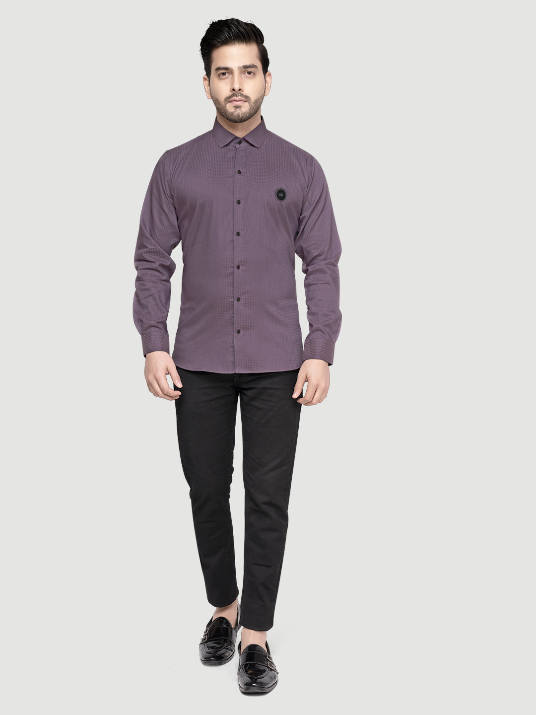 Black and white shirts Men's Designer Shirt with textured dobby fabric & Patch Green