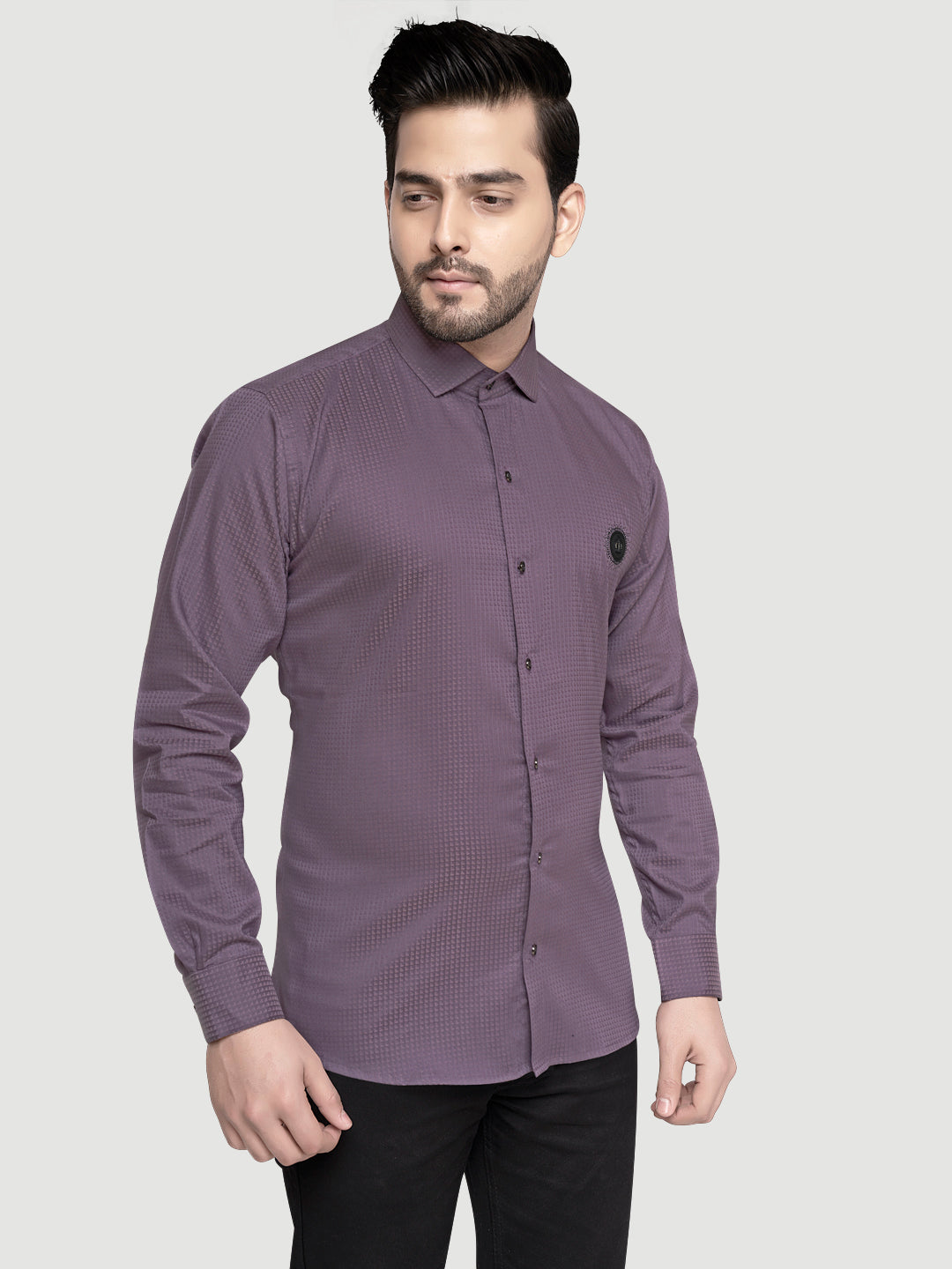 Black and white shirts Men's Designer Shirt with textured dobby fabric & Patch Green