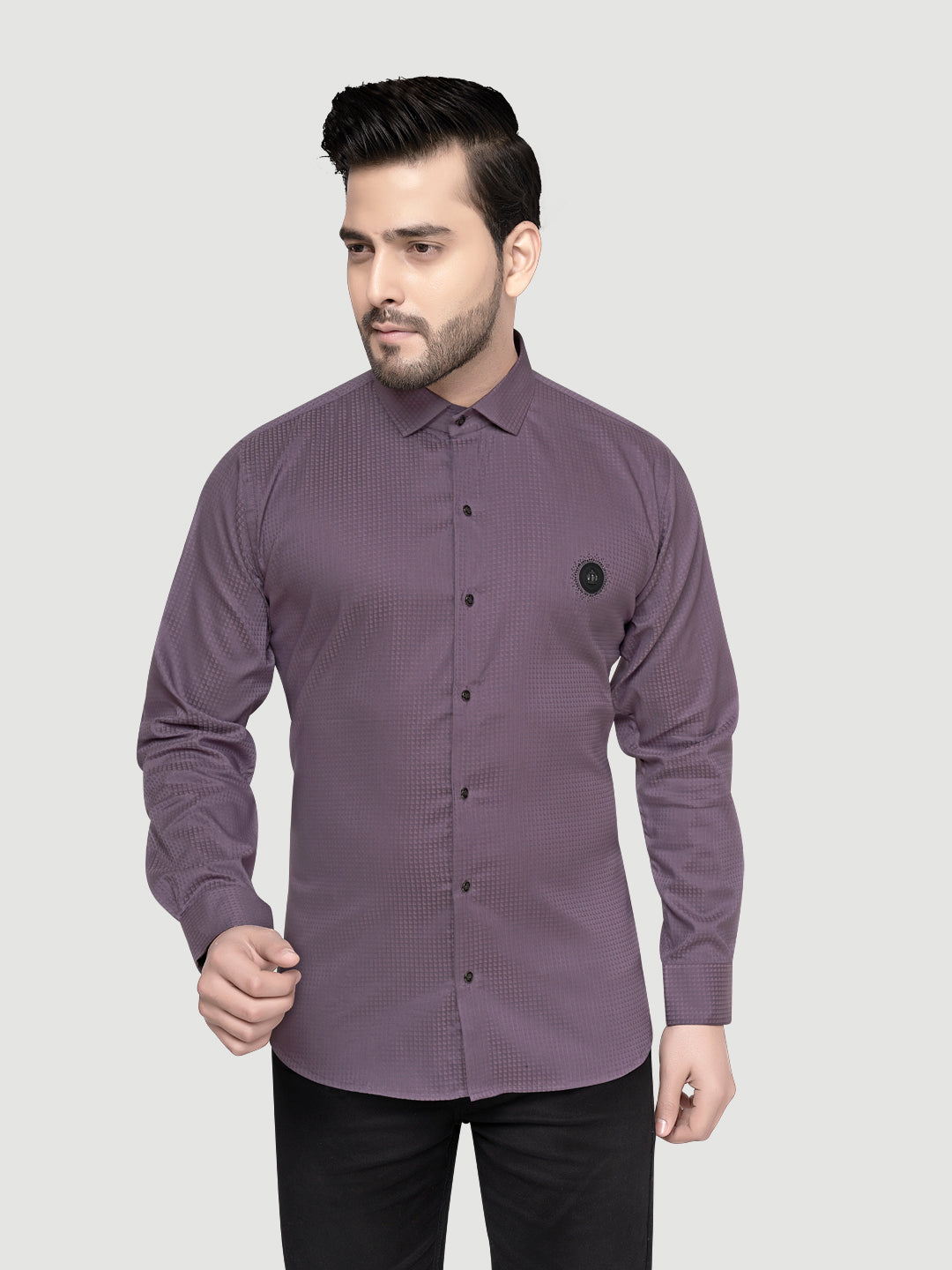 Black and white shirts Men's Designer Shirt with textured dobby fabric & Patch Green