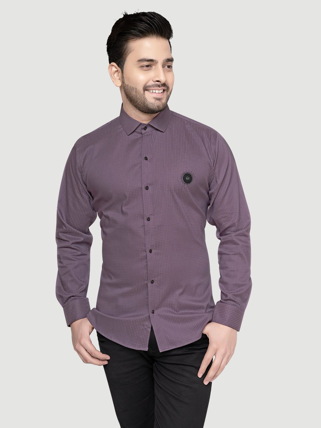 Black and white shirts Men's Designer Shirt with textured dobby fabric & Patch Green