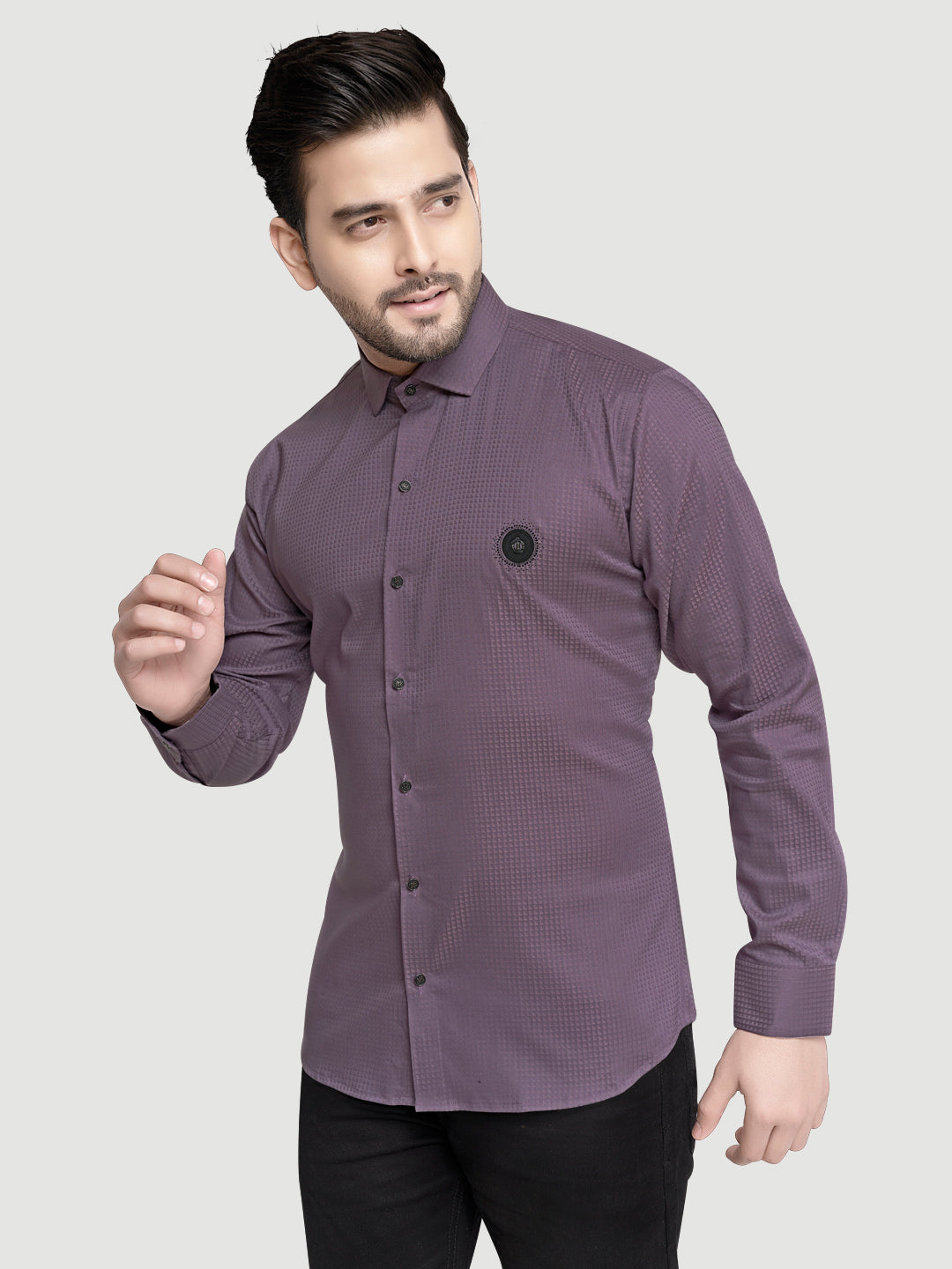 Black and white shirts Men's Designer Shirt with textured dobby fabric & Patch Green