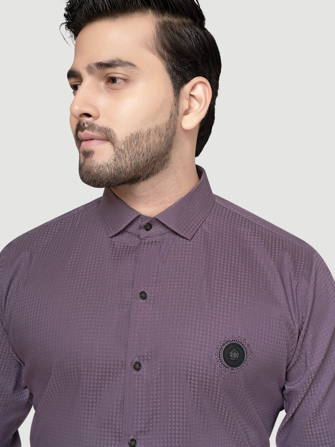 Black and white shirts Men's Designer Shirt with textured dobby fabric & Patch Green