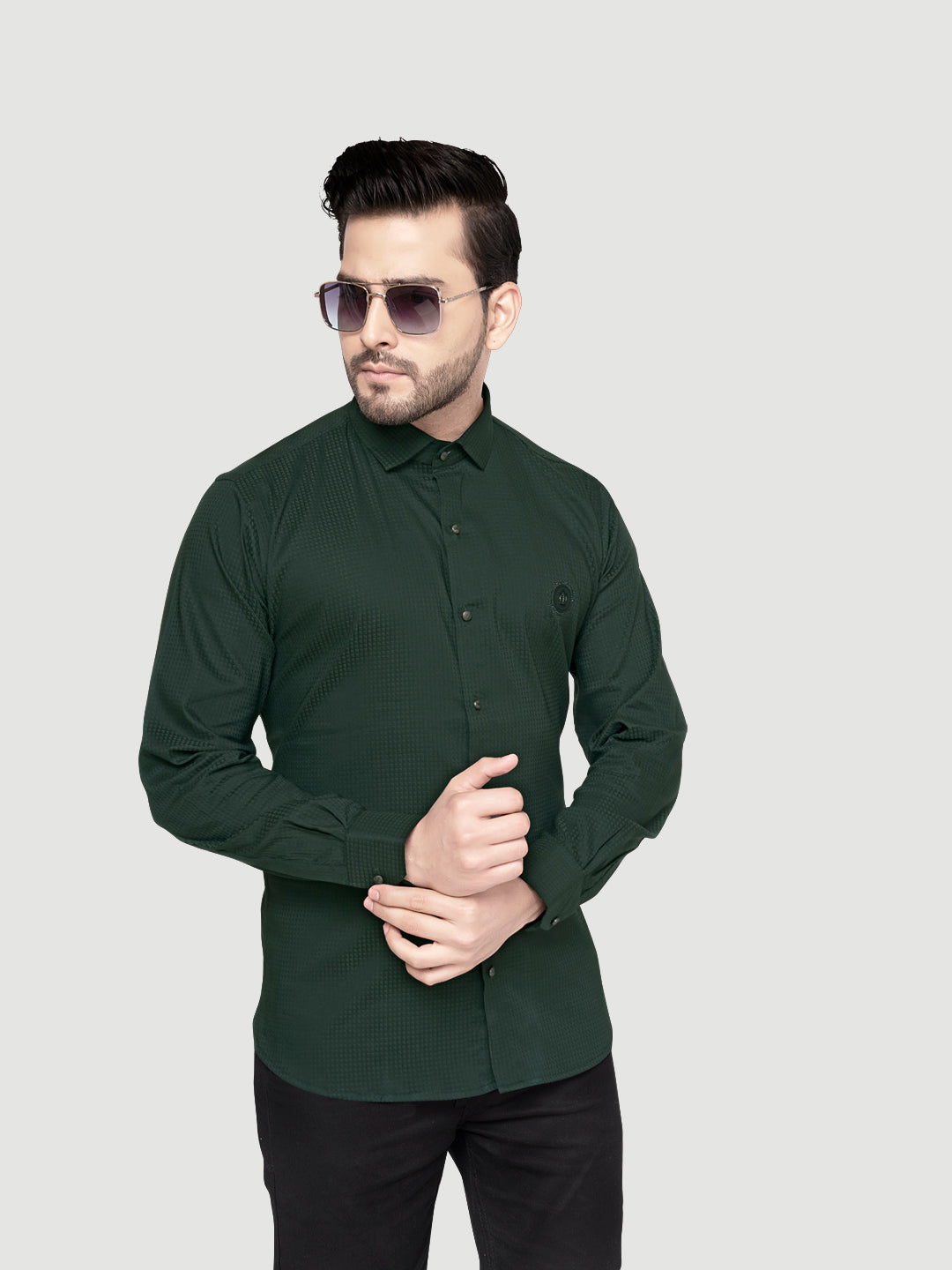 Black and white shirts Men's Designer Shirt with textured dobby fabric & Patch Purple