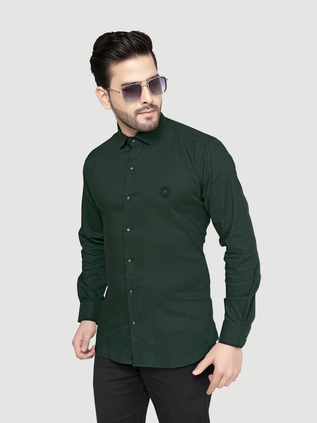 Black and white shirts Men's Designer Shirt with textured dobby fabric & Patch Purple