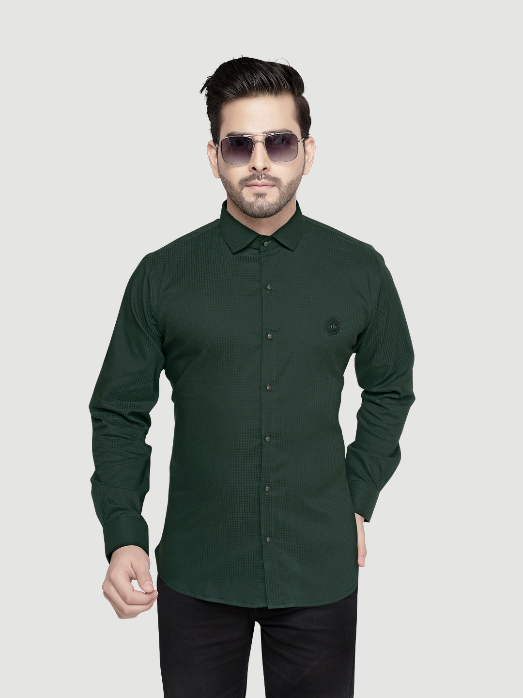 Black and white shirts Men's Designer Shirt with textured dobby fabric & Patch Purple