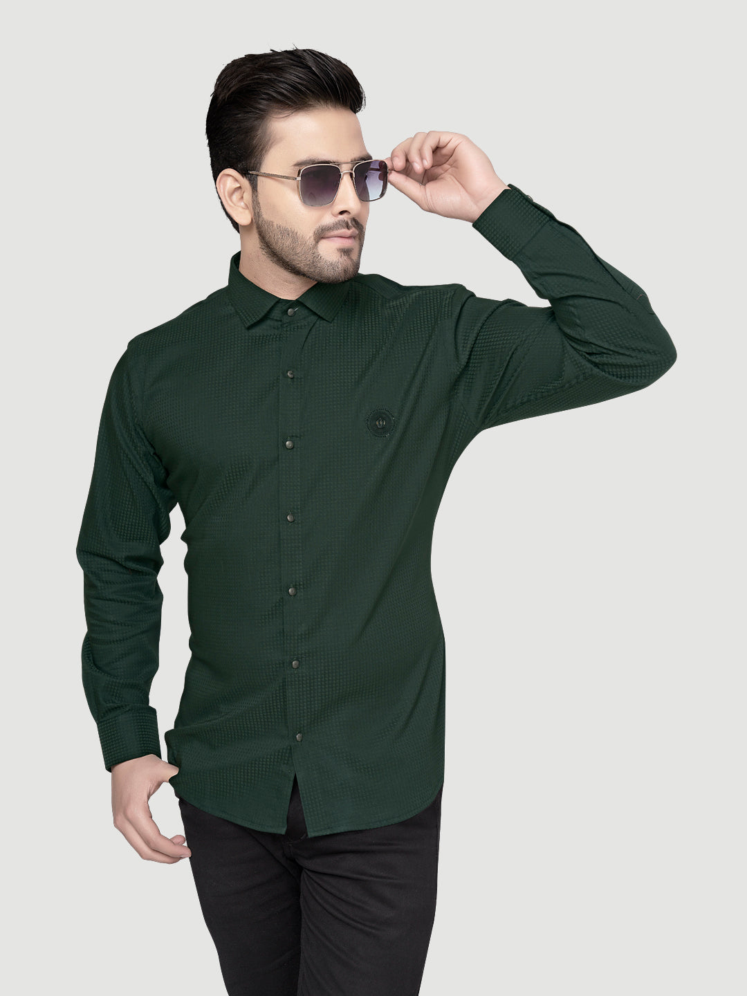 Black and white shirts Men's Designer Shirt with textured dobby fabric & Patch Purple