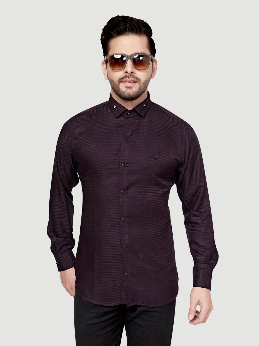Designer Shimmer Shirt with Metal Broach