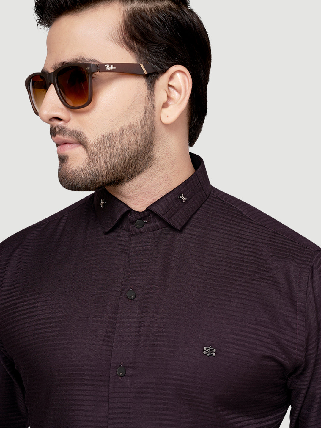 Designer Shimmer Shirt with Metal Broach