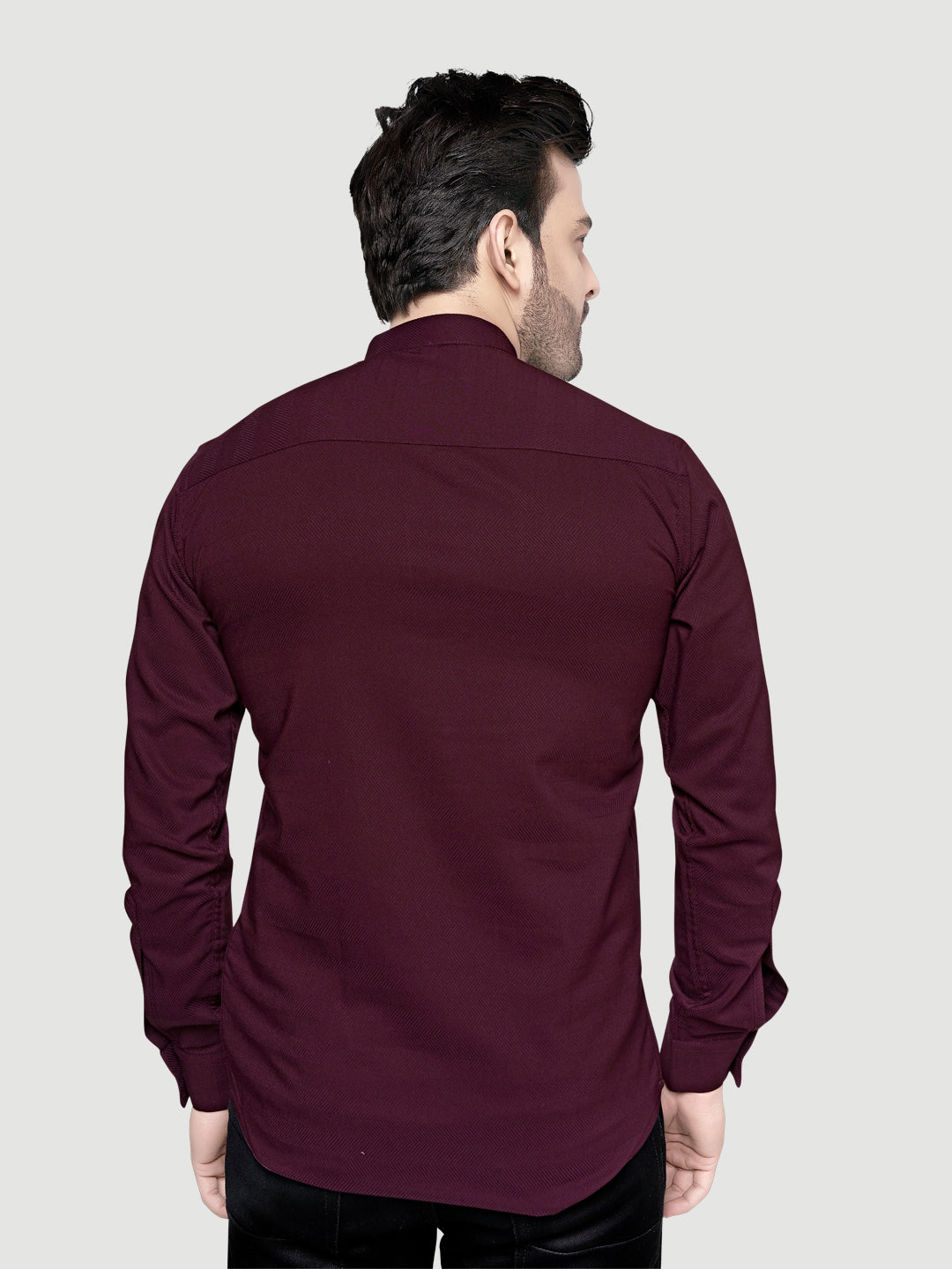 Black and White Shirts Men's Designer Short Kurta with Metal Buttons Wine