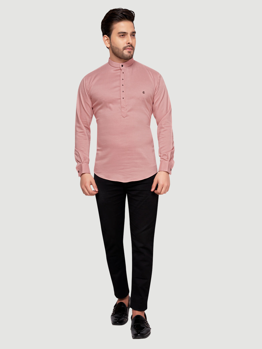 Black and White Shirts Men's Designer Short Kurta with Metal Buttons Salmon Pink