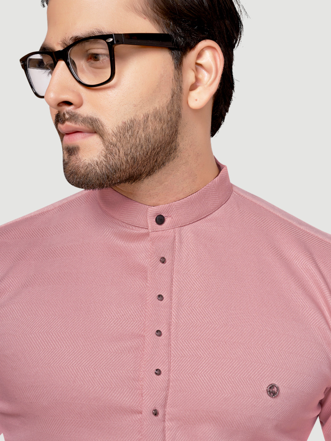 Black and White Shirts Men's Designer Short Kurta with Metal Buttons Salmon Pink