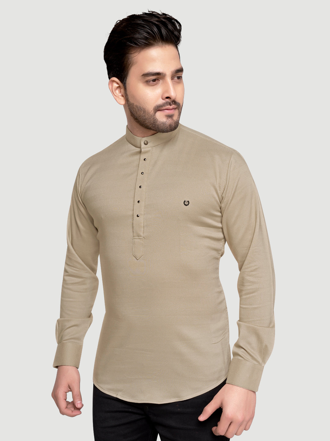 Black and White Shirts Men's Designer Short Kurta with Metal Buttons Light Lemon
