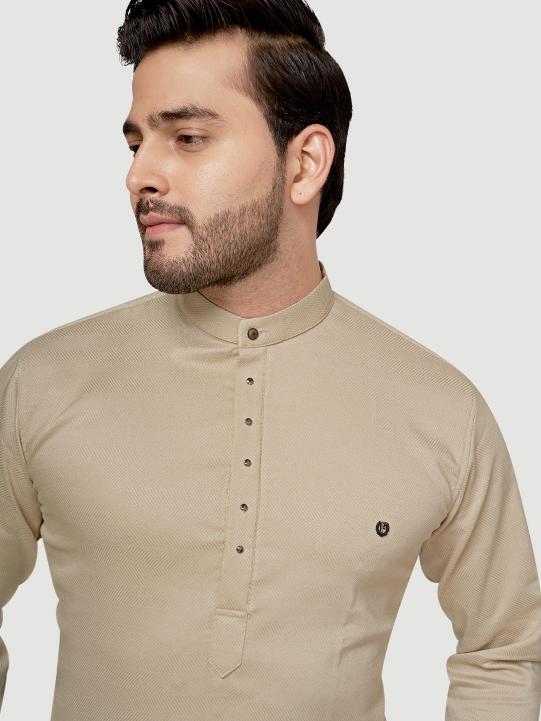Black and White Shirts Men's Designer Short Kurta with Metal Buttons Light Lemon