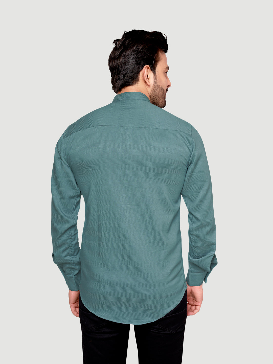 Black and White Shirts Men's Designer Short Kurta with Metal Buttons Glade Green