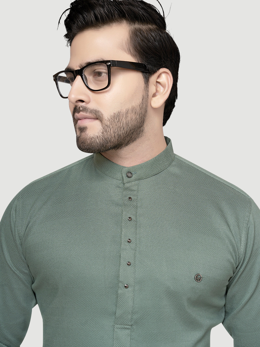 Black and White Shirts Men's Designer Short Kurta with Metal Buttons Teal Green