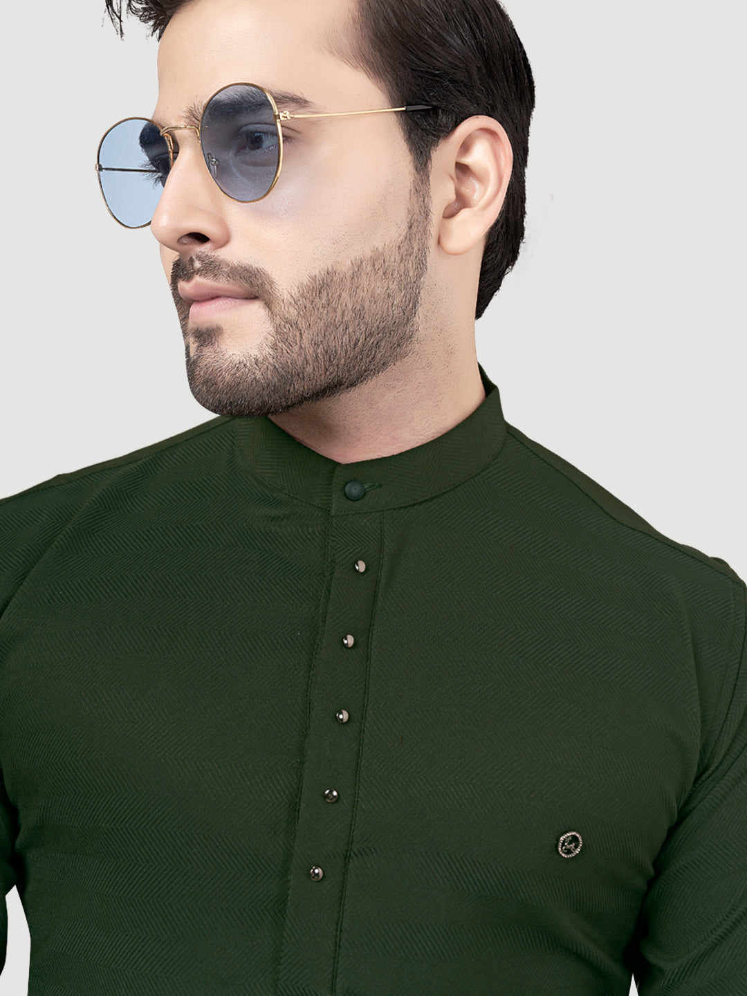 Black and White Shirts Men's Designer Short Kurta with Metal Buttons Seaweed