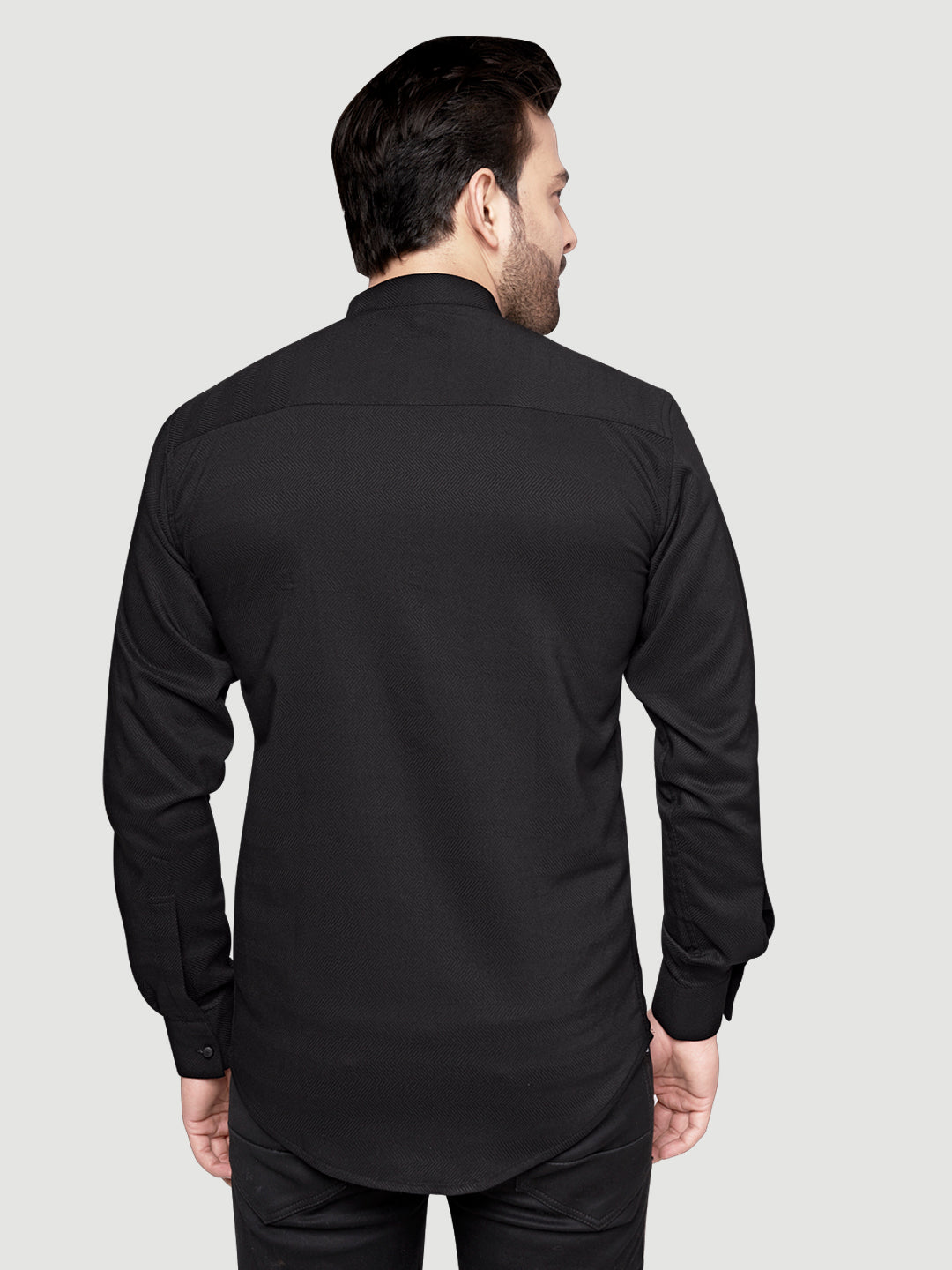 Black and White Shirts Men's Designer Short Kurta with Metal Buttons Black