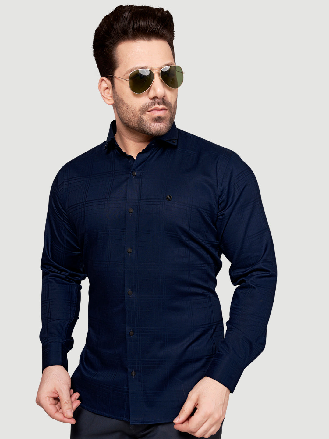 Black and White Shirt Designer Sheen Shirt with Metal Broach-2
