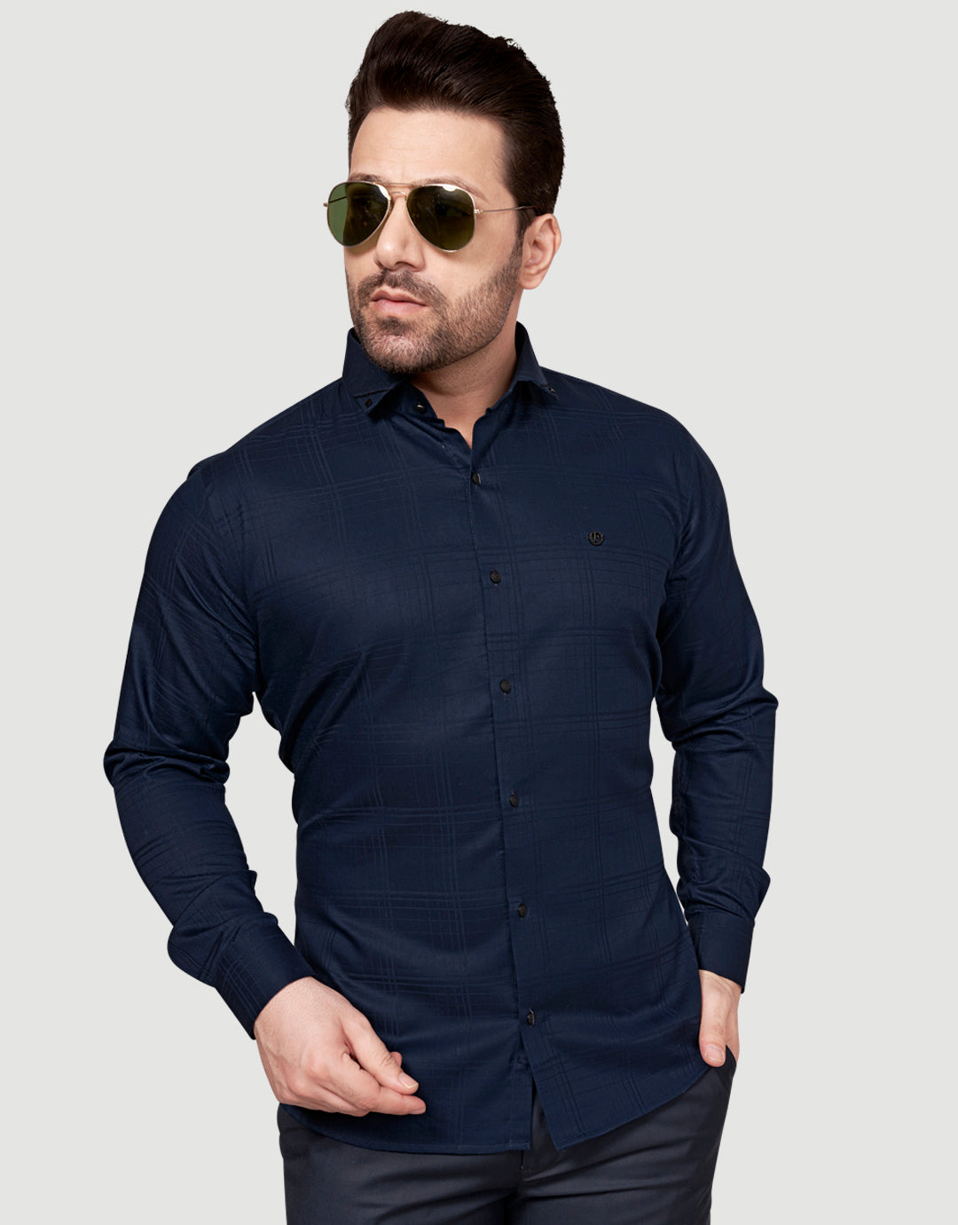 Black and White Shirt Designer Sheen Shirt with Metal Broach-2