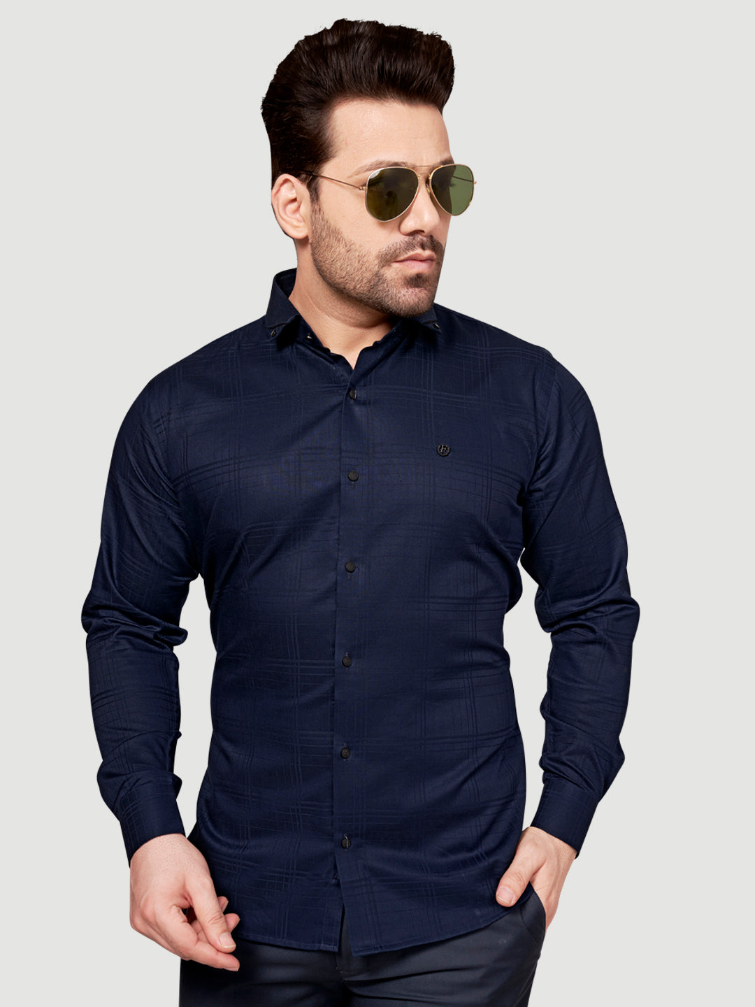 Black and White Shirt Designer Sheen Shirt with Metal Broach-2
