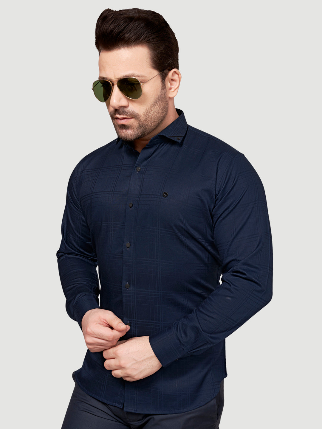Black and White Shirt Designer Sheen Shirt with Metal Broach-2