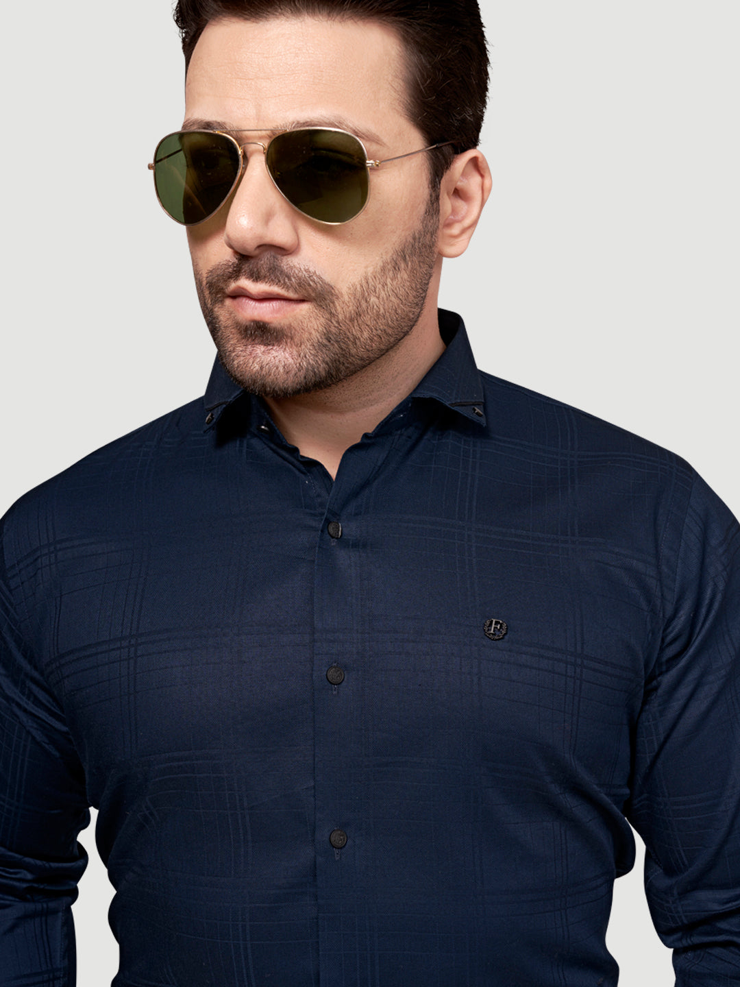 Black and White Shirt Designer Sheen Shirt with Metal Broach-2