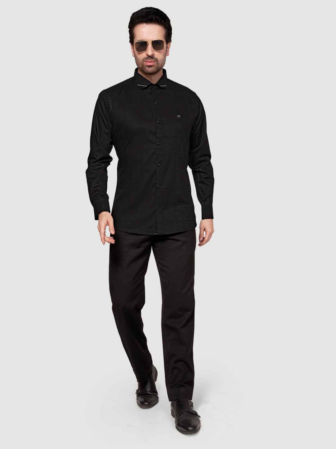 Black and White Shirt Designer Sheen Shirt with Metal Broach-3