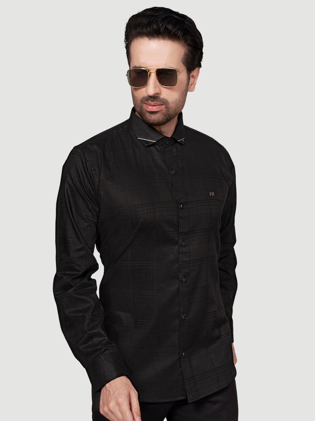 Black and White Shirt Designer Sheen Shirt with Metal Broach-3