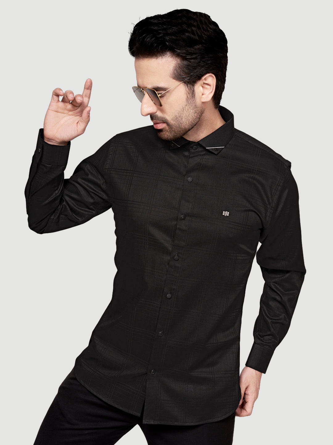 Black and White Shirt Designer Sheen Shirt with Metal Broach-3
