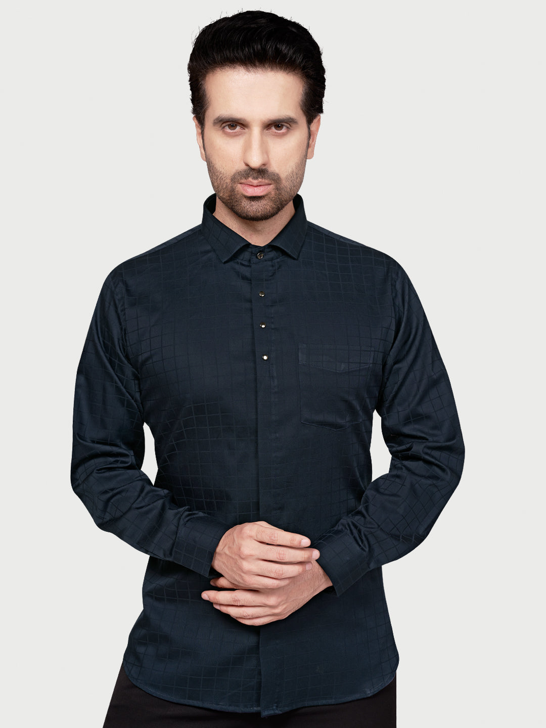Black & White Designer Shimmer Shirt Navy Blue