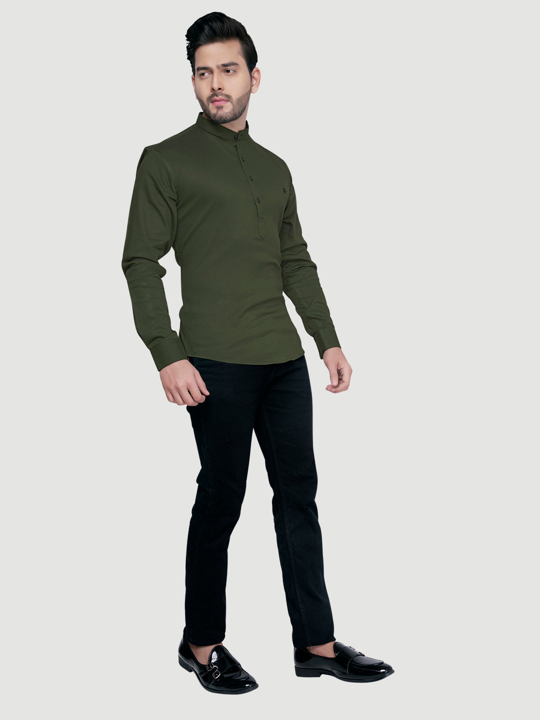 Black and White Men's Designer Shirt with Collar Accessory & Broach-16
