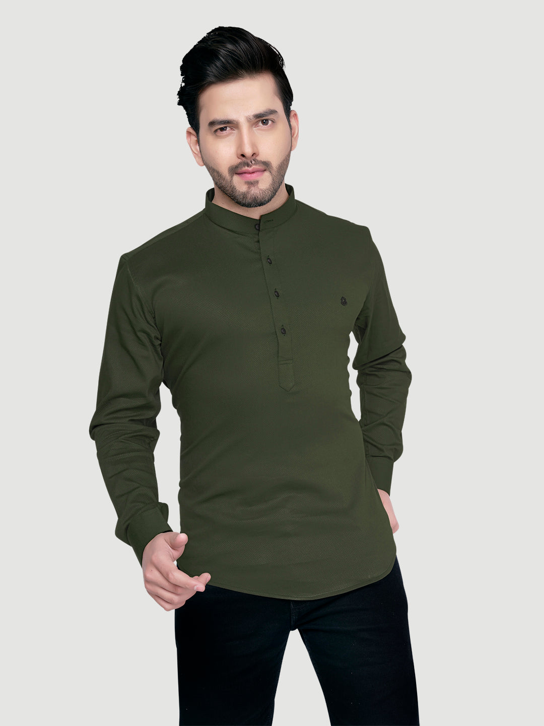 Black and White Men's Designer Shirt with Collar Accessory & Broach-16