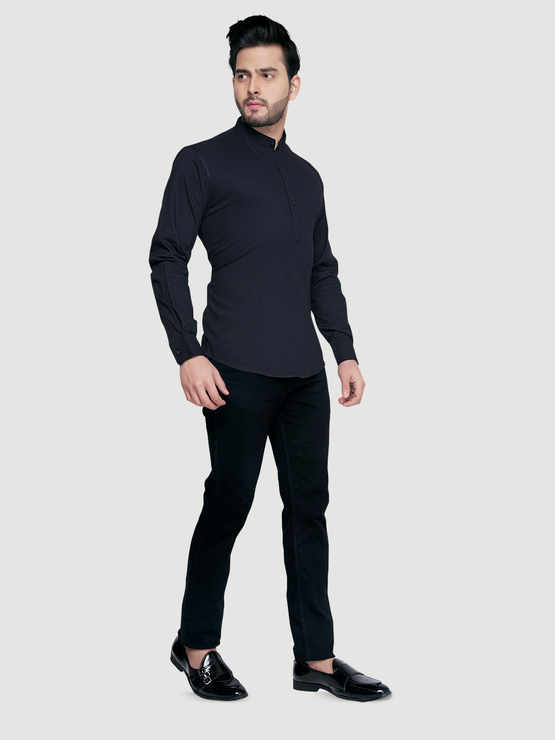 Black and White Men's Designer Shirt with Collar Accessory & Broach-11