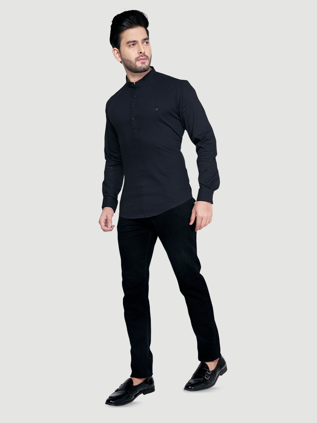 Black and White Men's Designer Shirt with Collar Accessory & Broach-11